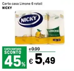 Iper La Grande Carta casa Limone 6 rotoli NICKY offerta