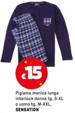 Iper La Grande Pigiama manica lunga interlock donna tg. S-XL o uomo tg. M-XXL, SENSATION offerta