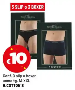 Iper La Grande Conf. 3 slip o boxer uomo tg. M-XXL H.COTTON'S offerta