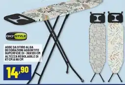 Risparmio Casa ASSE DA STIRO ALBA DECORAZIONI ASSORTITE SUPERFICIE DI:38X120 CM ALTEZZA REGOLABILE DI 67 CM A 86 CM offerta