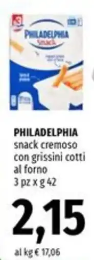 Famila Superstore PHILADELPHIA snack cremoso con grissini cotti al forno 3 pz offerta