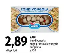 Famila Superstore ARBI Condivongola sugo pronto alle vongole surgelato offerta