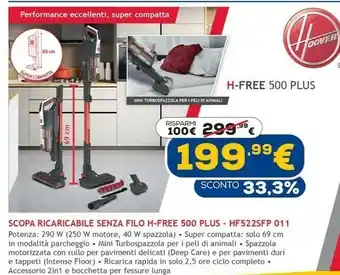 Euronics Scopa ricaricabile senza filo h - free 500 plus hf522sfp 011 offerta