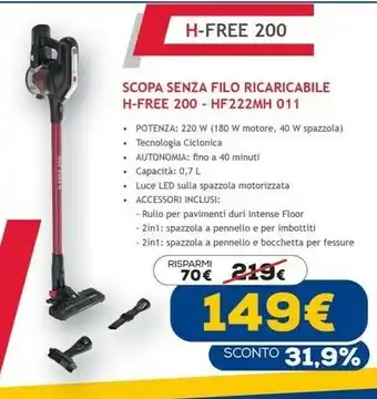 Euronics Copa senza filo ricaricabile h - free 200 - hf222mh 011 offerta