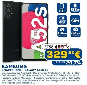 Euronics Galaxy a52s 5g 16,5 cm (6.5") doppia sim android 11 usb tipo-c 6 gb 128 gb 4500 mah nero offerta