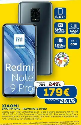 Euronics Smartphone redmi note 9 pro offerta