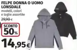 Coop Felpe donna o uomo lonsdale offerta