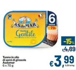 Qui Discount Tonno in olio di semi di girasole Asdomar offerta