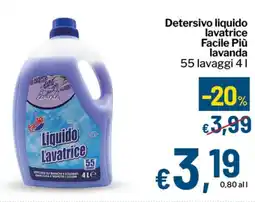 Qui Discount Detersivo liquido lavatrice Facile Più lavanda offerta