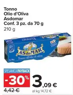 Carrefour Tonno Olio d’Oliva Asdomar offerta