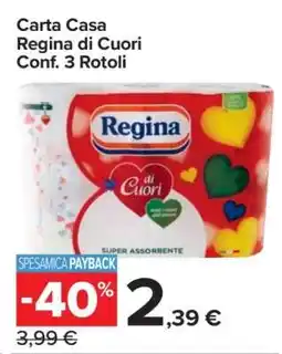 Carrefour Carta Casa Regina di Cuori Conf. 3 Rotoli offerta