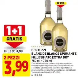 DPiù BERTUZZI blanc de blancs spumante millesimato extra dry offerta