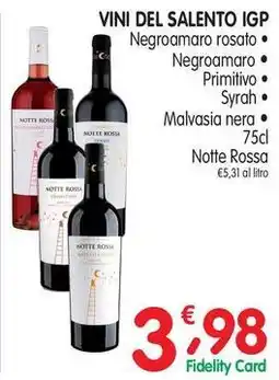 D'Ambros Vini del salento IGP Notte Rossa offerta