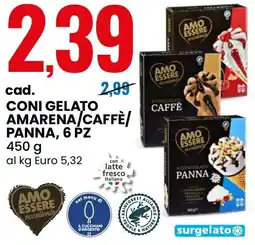 Eurospin Amo essere eccellente coni gelato amarena/caffè/ panna offerta