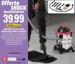 Eurospin Enkho professional bidone in acciaio aspiraliquidi e solidi offerta