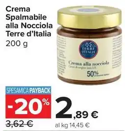 Carrefour Market Crema spalmabile alla nocciola terre d'italia offerta