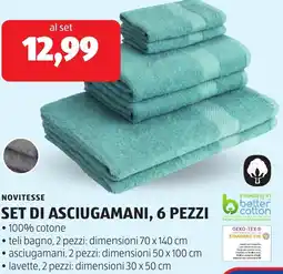 ALDI Novitesse set di asciugamani, 6 pezzi offerta
