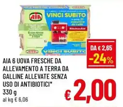 A&O Aia 6 uova fresche da allevamento a terra da galline allevate senza uso di antibiotici offerta