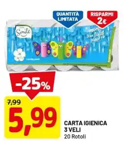 DPiù Smile carta igienica 3 veli offerta