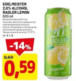 DPiù Edelmeister 2,0% alcohol radler lemon offerta