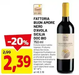 DPiù Fattoria buon amore nero d'avola sicilia doc bio offerta