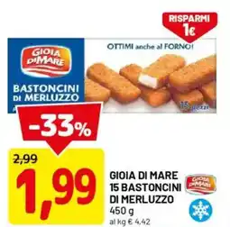 DPiù Gioia di mare 15 bastoncini di merluzzo offerta