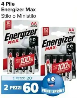 Carrefour Market 4 Pile Energizer Max Stilo o Ministilo offerta