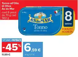 Carrefour Tonno all'Olio di Oliva As do Mar offerta