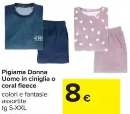 Carrefour Pigiama donna uomo in ciniglia o coral fleece colori e fantasie assortite tg S-XXL offerta