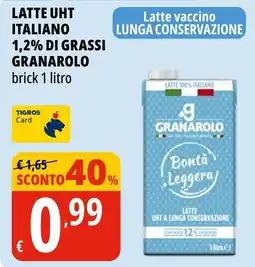 Tigros Latte uht italiano 1,2% di grassi GRANAROLO offerta