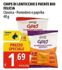 Tigros Chips di lenticchie e patate bio FELICIA offerta