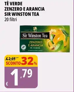 Tigros Tè verde zenzero e arancia SIR WINSTON TEA 20 filtri offerta
