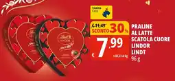 Tigros Praline al latte scatola cuore lindor LINDT offerta