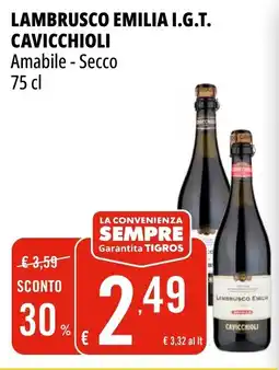Tigros Lambrusco emilia i.g.t. CAVICCHIOLI offerta