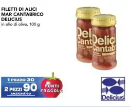 Esselunga Filetti di alici mar cantabrico delicius in olio di oliva offerta