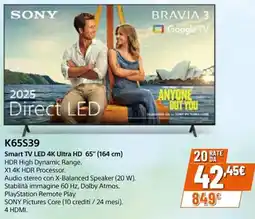 Expert SONY K65S39 Smart TV LED 4K Ultra HD 65" (164 cm) offerta