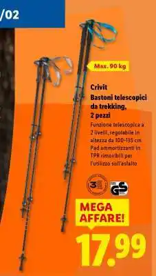 Lidl CRIVIT Bastoni telescopici da trekking, 2 pezzi offerta