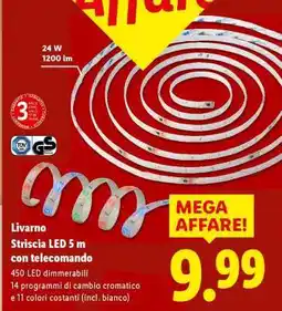 Lidl Livarno Striscia LED 5 m con telecomando offerta