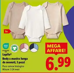 Lidl Lupilu Body a manica lunga da neonati, 3 pezzi offerta
