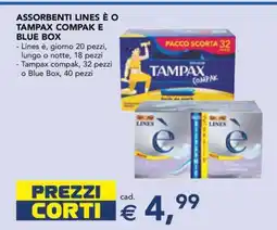 Esselunga ASSORBENTI LINES È O TAMPAX COMPAK E BLUE BOX offerta