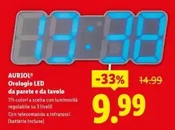 Lidl AURIOL Orologio LED da parete e da tavolo offerta