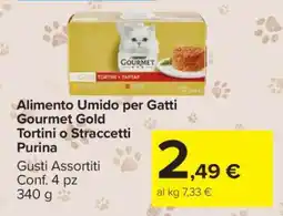 Carrefour Alimento Umido per Gatti Gourmet Gold Tortini o Straccetti Purina offerta