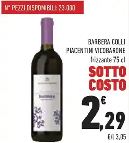 Conad Barbera colli piacentini vicobarone frizzante offerta