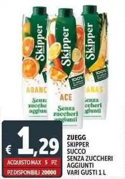 Deco Supermercati Zuegg skipper succo senza zuccheri aggiunti offerta