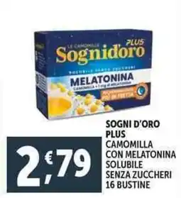 Deco Supermercati Sogni d'oro plus camomilla con melatonina solubile senza zuccheri 16 bustine offerta