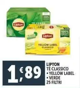 Deco Supermercati Lipton tè classico yellow label verde 25 filtri offerta