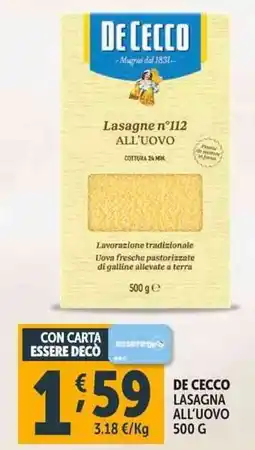 Deco Supermercati De cecco lasagna all'uovo offerta