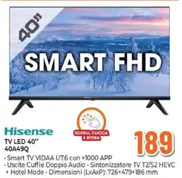 Expert Hisense TV LED 40" 40A49Q offerta