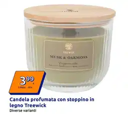 Action Candela profumata con stoppino in legno Treewick offerta