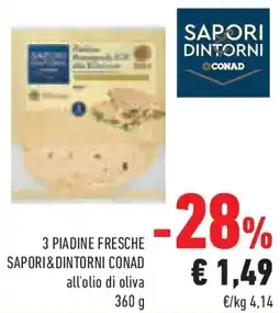 Conad 3 piadine fresche SAPORI&DINTORNI CONAD offerta